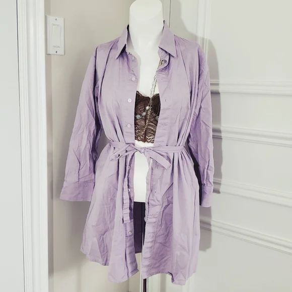 New American Apparel Belted Chamblay Lilac Shirt Dress - Picture 1 of 14